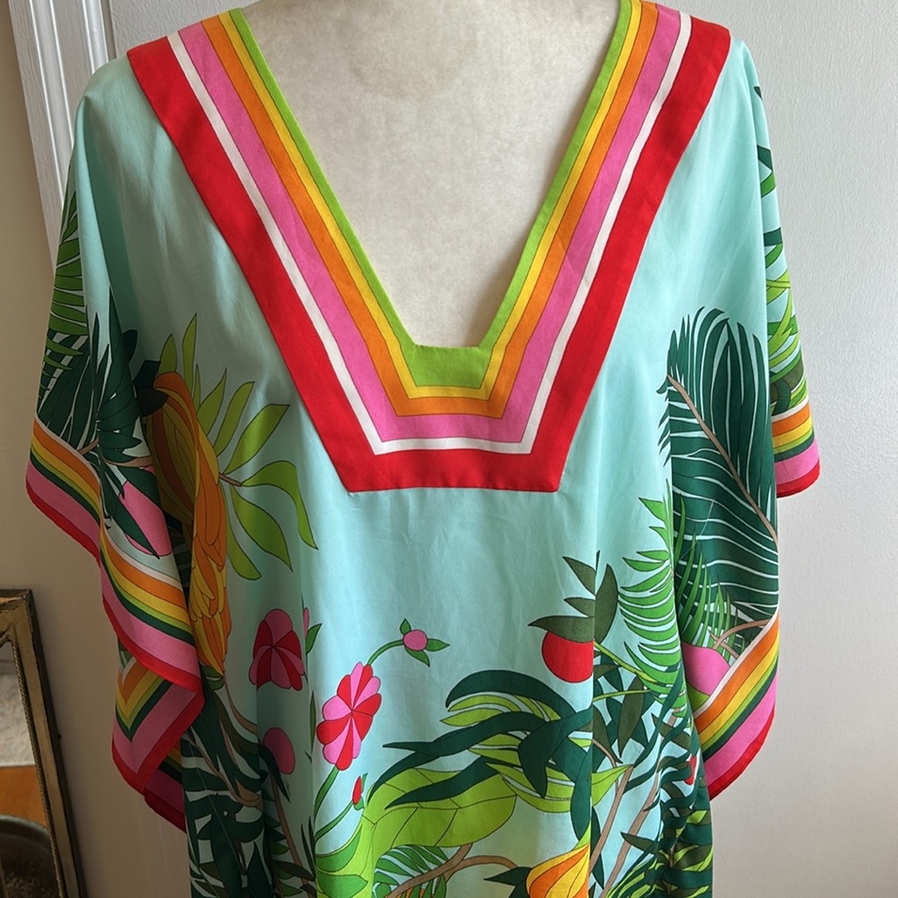 Trina Turk Multicolor Tropical V-Neck Tunic M/L - Picture 2 of 6